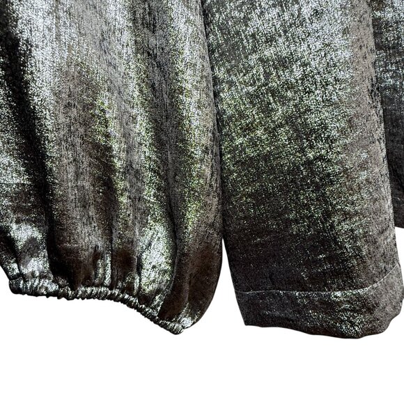 OLD NAVY Metallic Silver Top Size XL Womens Evening Party Poets Blouse NWT - Picture 10 of 12